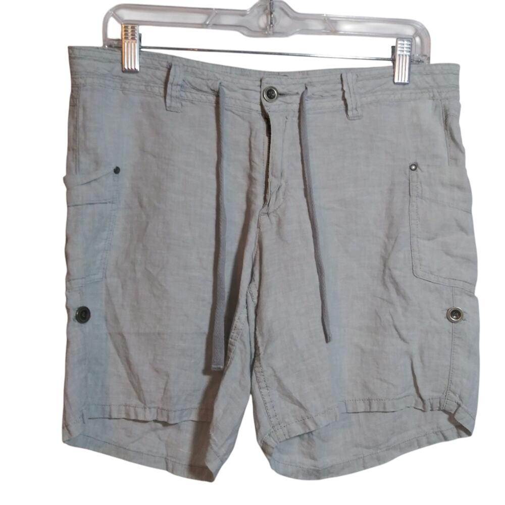 Horny Toad 100% Linen Lithe Shorts Gray Green Outdoor Hiking Size 6